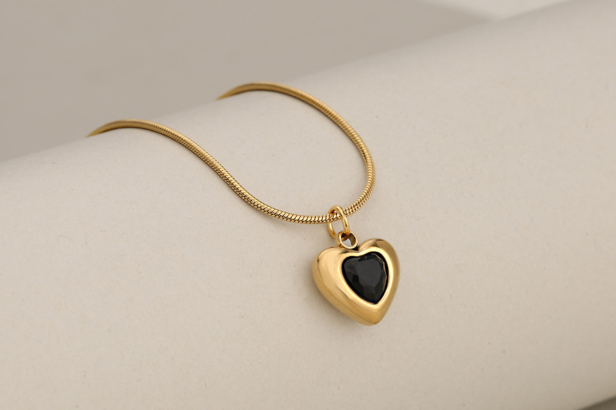 Joyería al por mayor, collares de acero inoxidable 304 con incrustaciones de circonitas, estilo clásico, forma de corazón, princesa 