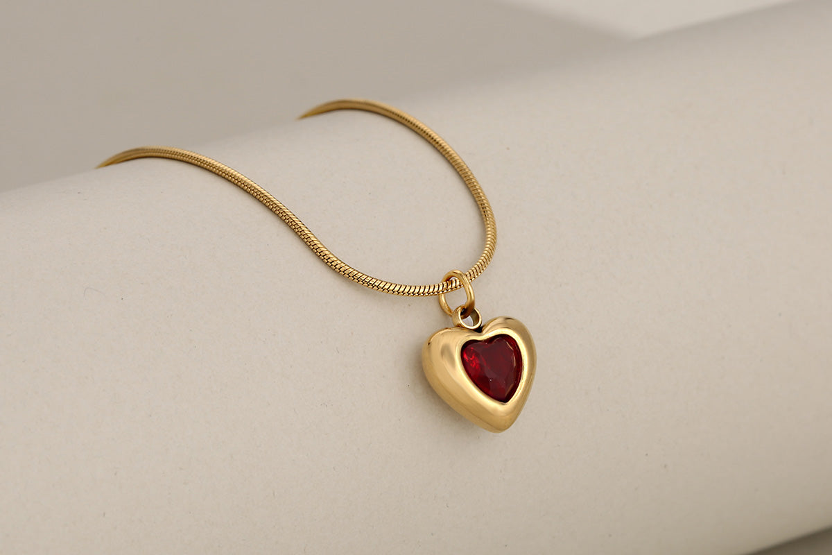 Joyería al por mayor, collares de acero inoxidable 304 con incrustaciones de circonitas, estilo clásico, forma de corazón, princesa 