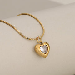 Joyería al por mayor, collares de acero inoxidable 304 con incrustaciones de circonitas, estilo clásico, forma de corazón, princesa 