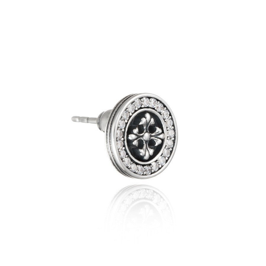 Pendientes de hombre con cruz de flor y circonita blanca 