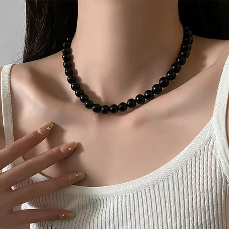 Collar de perlas, piedra de ojo de tigre, collar de bolas de oro pequeñas, cadena de piedra natural 