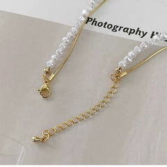 Collar de perlas barrocas naturales de agua dulce de forma especial para mujer, doble laminado con cadena de clavícula de frijol dorado. 