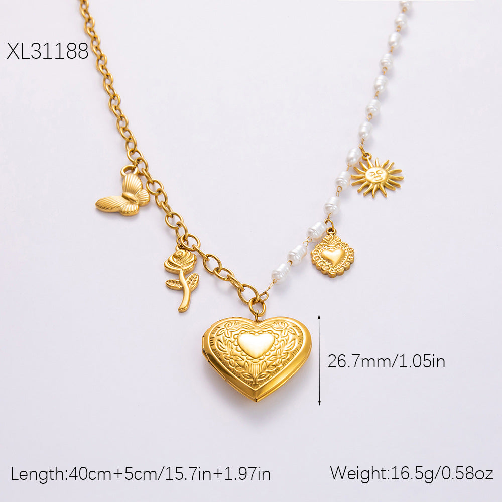 Collar con colgante de acero de titanio chapado en forma de corazón con lazo y ojo de diablo de estilo clásico, joyería al por mayor 