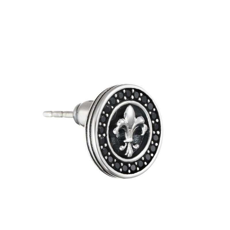 Pendientes de hombre con cruz de flor y circonita blanca 