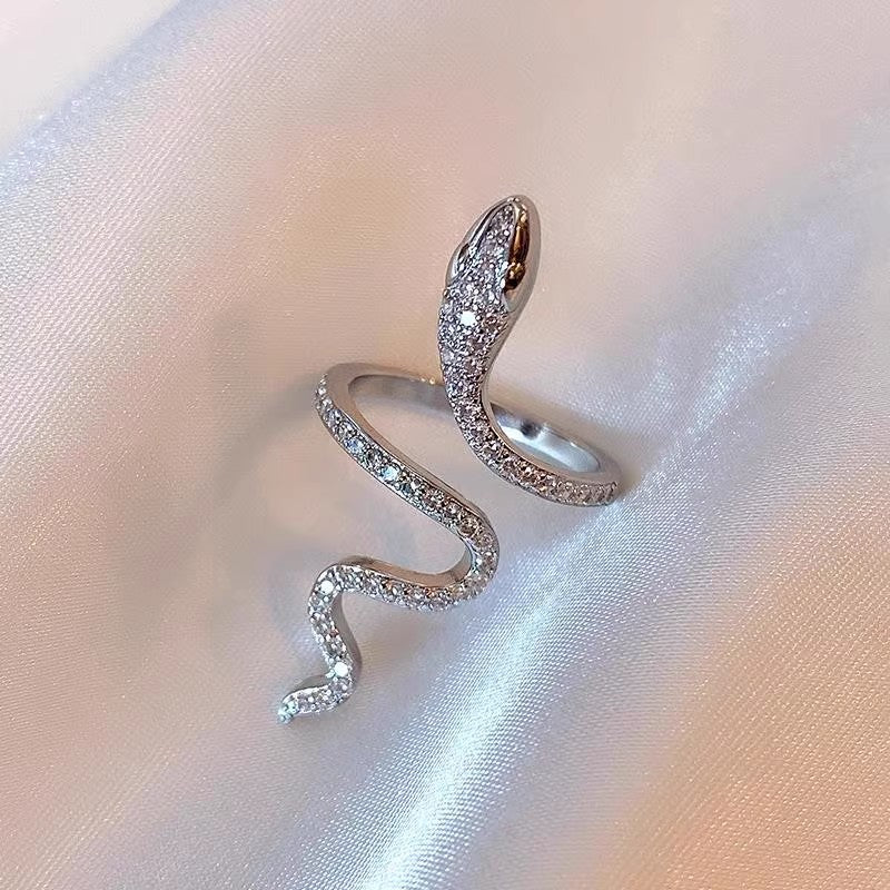 Anillo de cobre con circonitas y serpiente espiritual para mujer, anillo ajustable con apertura para el dedo índice, anillo de serpiente