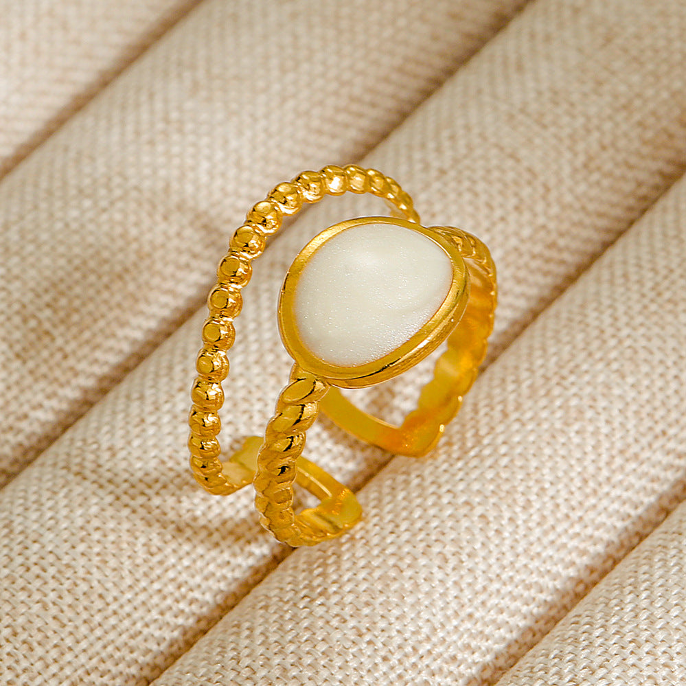 Wholesale Jewelry Geometric 304 Stainless Steel Natural Stone Open Ring (Minimum purchase 10 pcs)