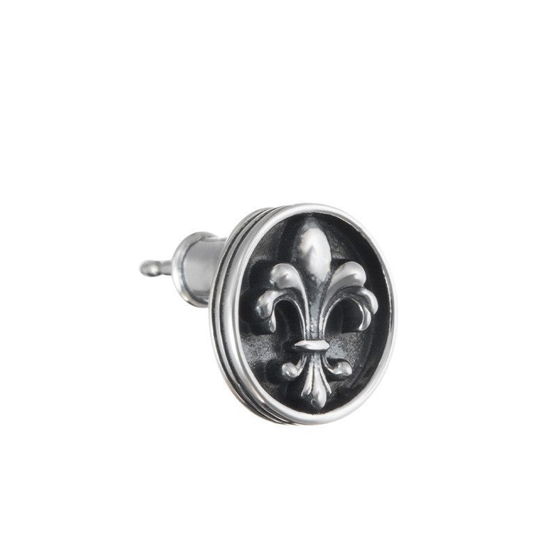 Pendientes de hombre con cruz de flor y circonita blanca 