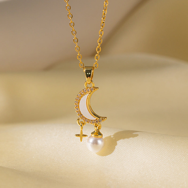 Wholesale Jewelry Sweet Simple Style Star Heart Shape Bow Knot Titanium Steel Zircon Plating Inlay Pendant Necklace