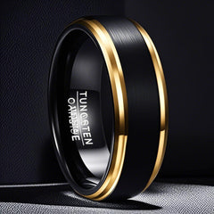 Anillo de acero de tungsteno, anillo chapado en oro, anillo de hombre bicolor, anillo de oro de tungsteno 