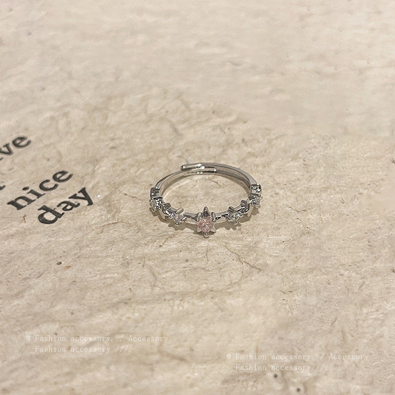 Anillo microengastado, anillo ajustable para dedo índice con apertura de circonitas para mujer