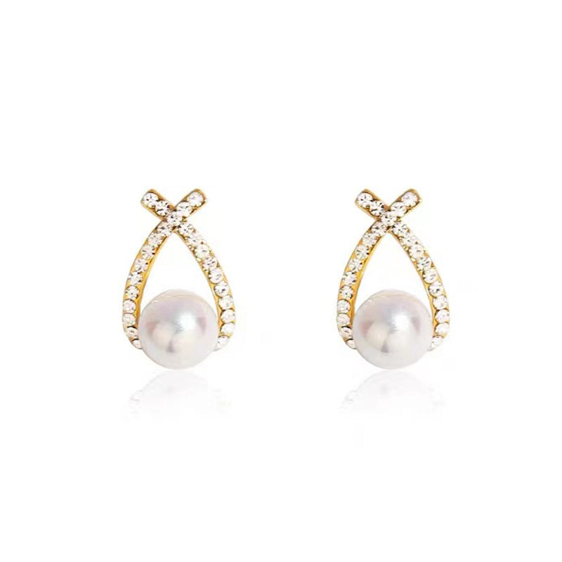 1 Pair Sweet IG Style Geometric Heart Shape Butterfly Inlay Alloy Rhinestones Pearl Drop Earrings Ear Studs