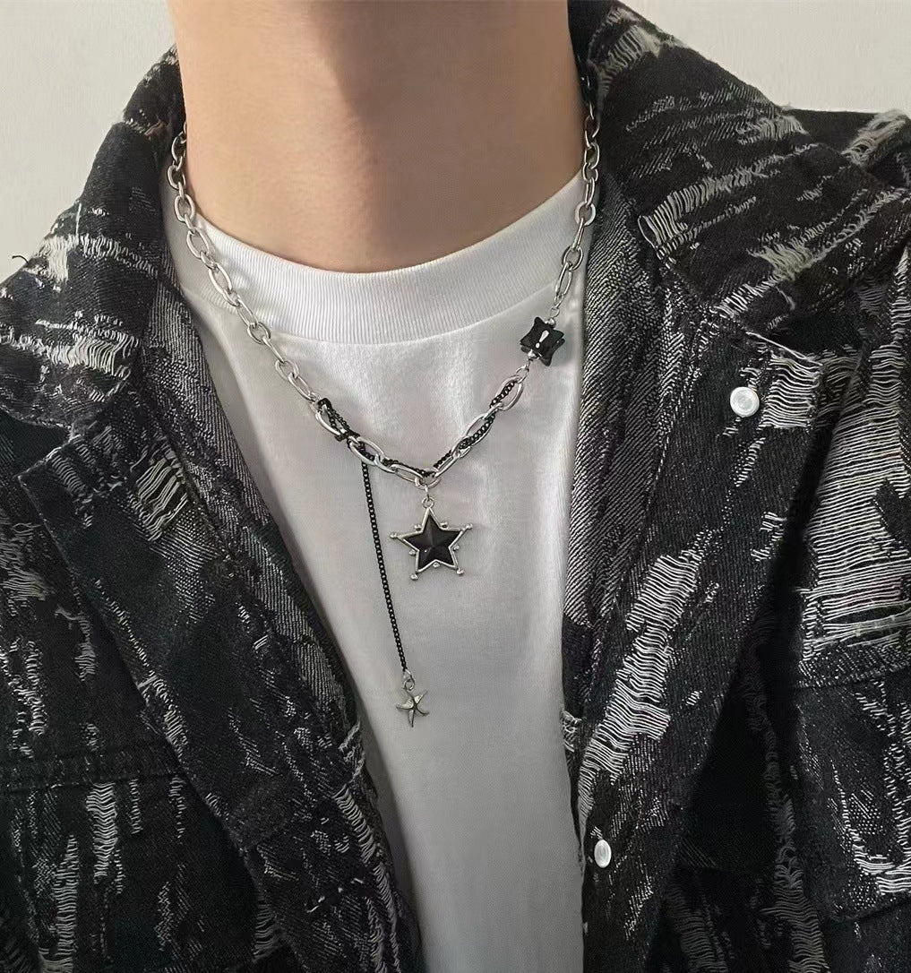 Collar de cadena cubana para hombre con circonitas cruzadas de acero y titanio 
