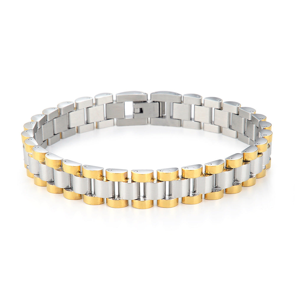 Correa de acero de titanio, pulsera de acero inoxidable de 15 mm, cadena de reloj para hombre, joyería ajustable 