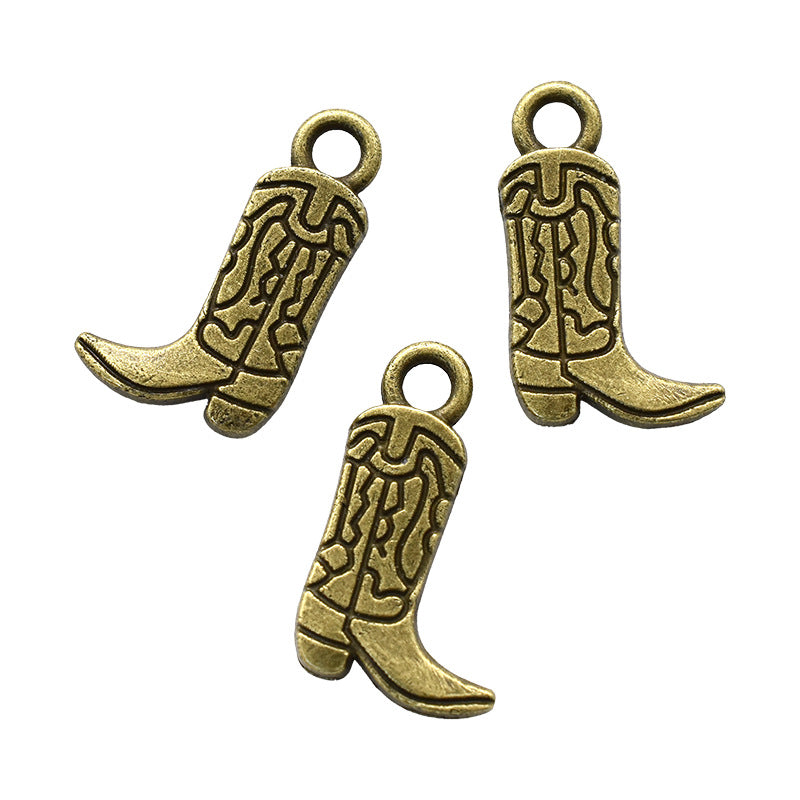 Accesorios de aleación para hacer tú mismo: colgantes de zapatos, sombreros y caballos de mezclilla estilo western 