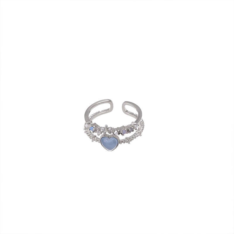 Anillo de amor azul marino, anillo de dedo índice con circonitas de luz de luna para mujer, anillo ajustable 