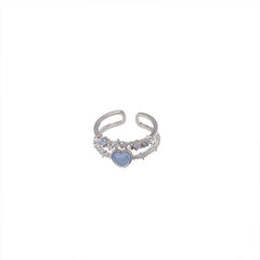 Anillo de amor azul marino, anillo de dedo índice con circonitas de luz de luna para mujer, anillo ajustable 