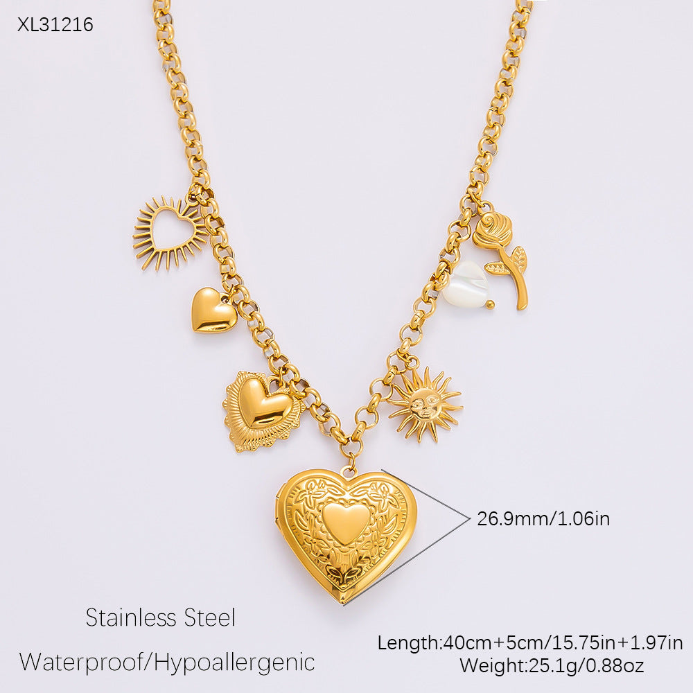 Collar con colgante de acero de titanio chapado en forma de corazón con lazo y ojo de diablo de estilo clásico, joyería al por mayor 