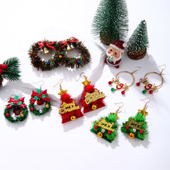 3 pares por modelo Lindos pendientes colgantes de aleación de zinc con forma de campana y corona de árbol de Navidad 