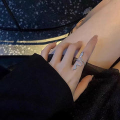 Anillo de cobre con circonitas y serpiente espiritual para mujer, anillo ajustable con apertura para el dedo índice, anillo de serpiente