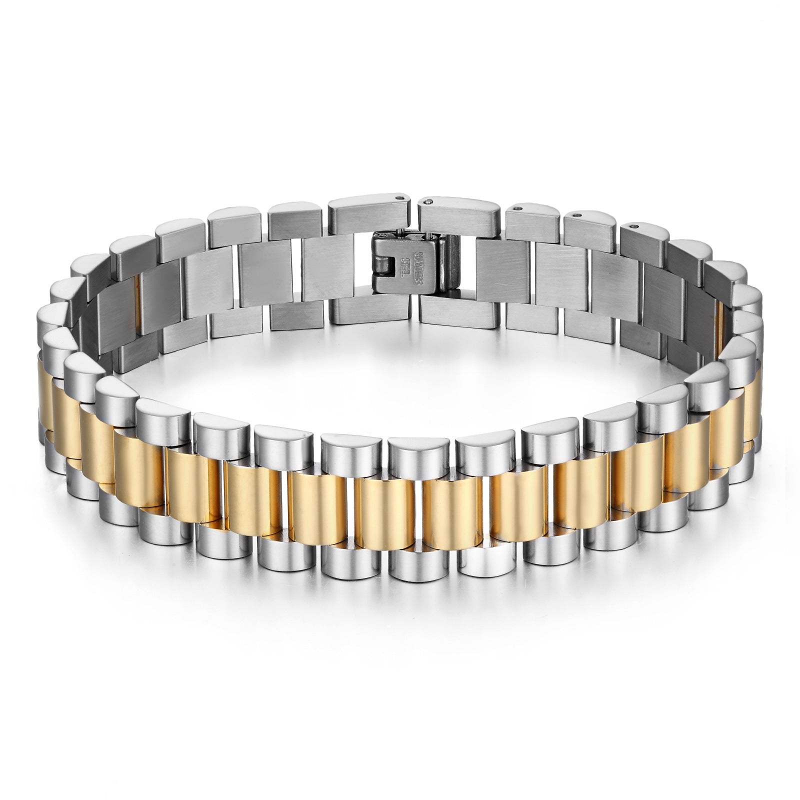 Correa de acero de titanio, pulsera de acero inoxidable de 15 mm, cadena de reloj para hombre, joyería ajustable 