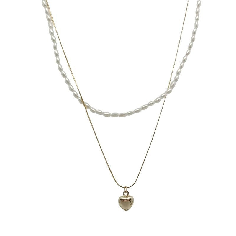 Collar de perlas barrocas naturales de agua dulce de forma especial para mujer, doble laminado con cadena de clavícula de frijol dorado. 