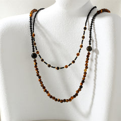 Collar de perlas de moda, collar literario con cuentas de piedra de ojo de tigre en tono Maillard nicho de moda 