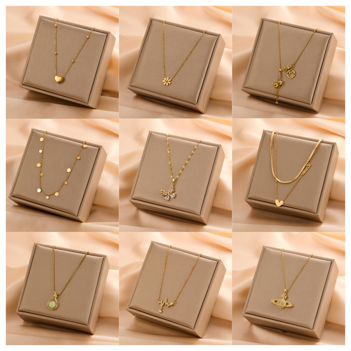 Simple Style Classic Style Four Leaf Clover Heart Shape Titanium Steel Wholesale Pendant Necklace