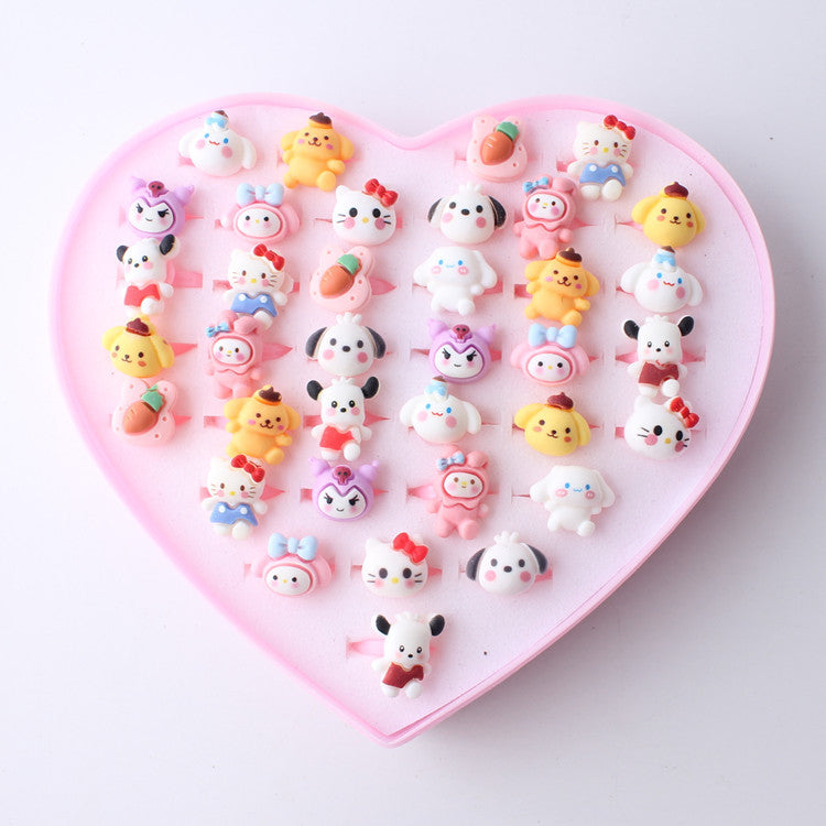 Versión de joyería para niños, linda niña, fruta, personaje de dibujos animados, anillo mixto, venta directa de fábrica de Yiwu 