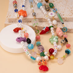Collar de cuentas de piedra natural de colores, collar de flores de viento divertidas, collar de perlas 
