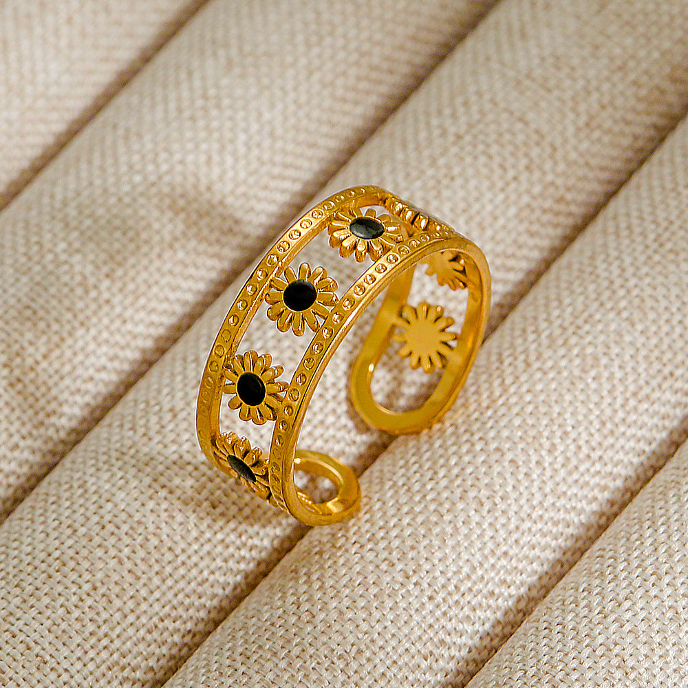 Wholesale Jewelry Geometric 304 Stainless Steel Natural Stone Open Ring (Minimum purchase 10 pcs)
