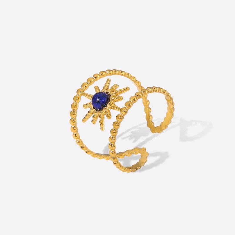 Anillo egipcio multicapa, versión ancha y hueca, anillo abierto con octagrama. 