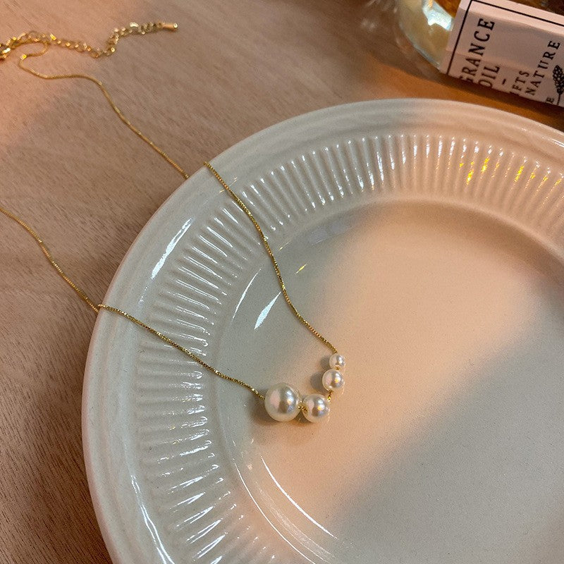 Collar versátil de perlas para mujer, cadena de clavícula que no se decolora, joyería 