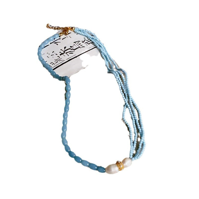 Collar de perlas de agua dulce de piedra natural con cadena de clavícula para mujer 