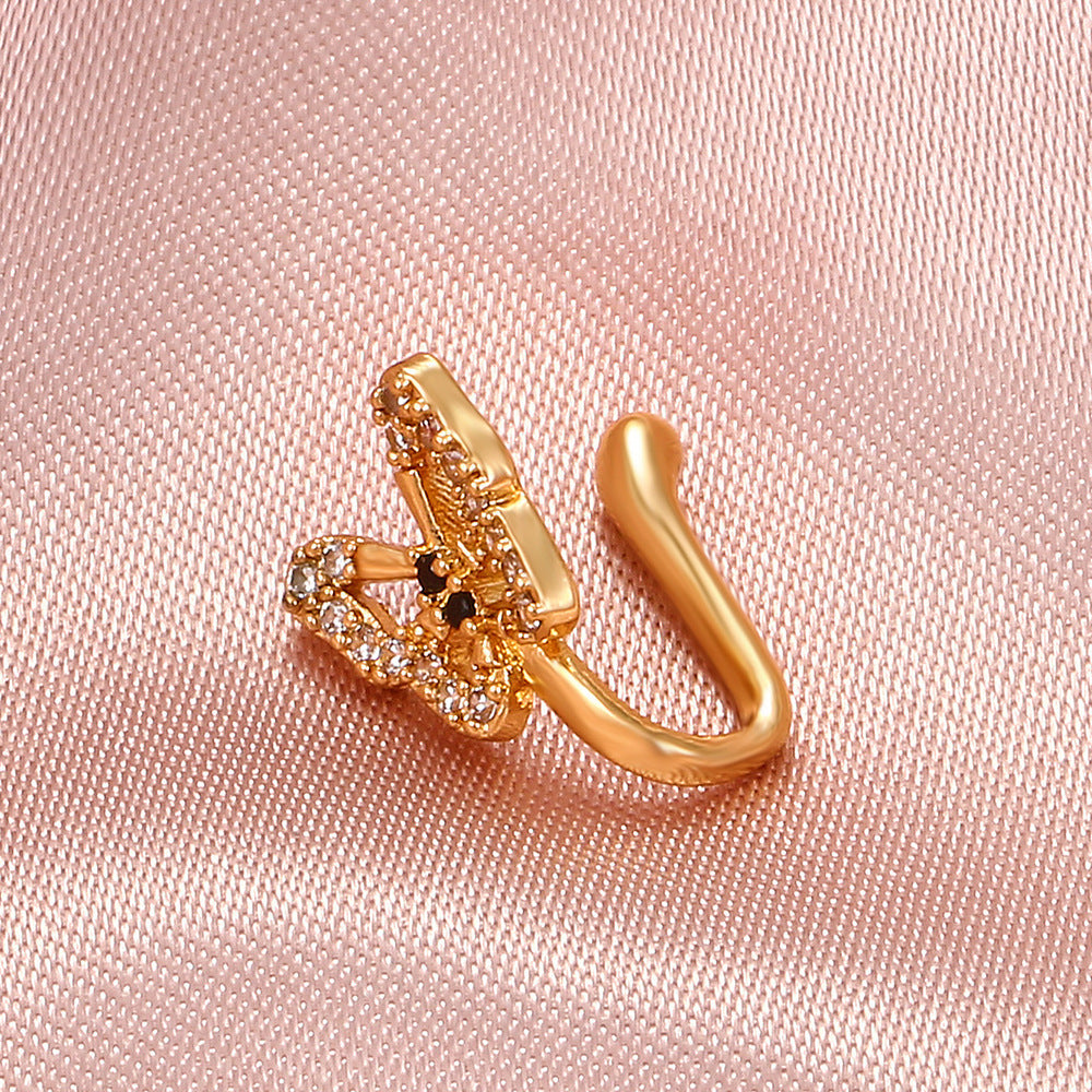Anillo nasal falso en forma de U, piercing nasal de mariposa con incrustaciones de diamantes sin orificio, clip nasal, joyería anti-punción 