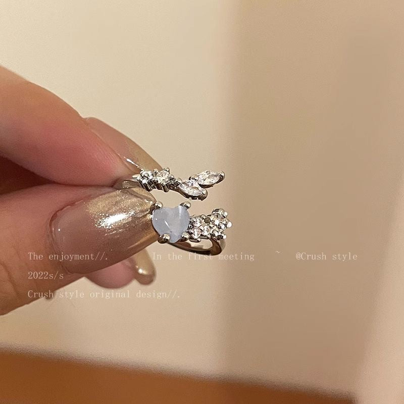 Anillo de amor azul marino, anillo de dedo índice con circonitas de luz de luna para mujer, anillo ajustable 