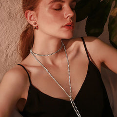 Metal fringed rhinestone necklace, simulated diamond claw chain and body chain