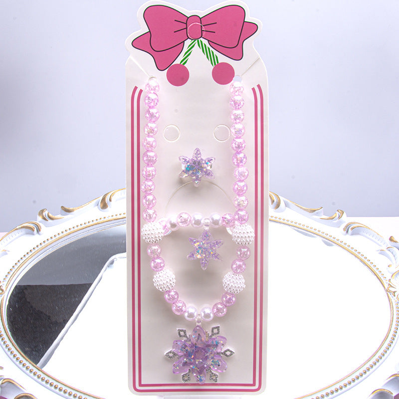Conjunto de joyería de dibujos animados para niños, collar de perlas hecho a mano, pulsera, anillo, concha, cola de pez, unicornio 