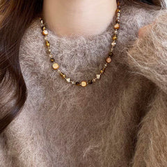 Pearl Necklace Beaded Natural Tiger's Eye Stone Clavicle Necklace Women