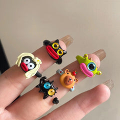 2 piezas Lindo anillo de goteo abierto de dibujos animados 