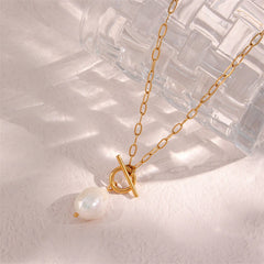 Collar de perlas barrocas de agua dulce, collar de acero inoxidable, cadena cuadrada 