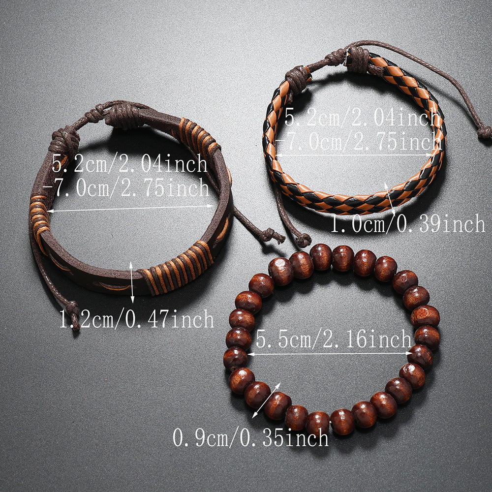 Pulsera de cuero con cuentas, pulsera tejida de cuero multicapa 