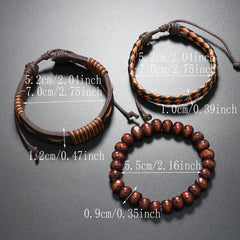 Pulsera de cuero con cuentas, pulsera tejida de cuero multicapa 
