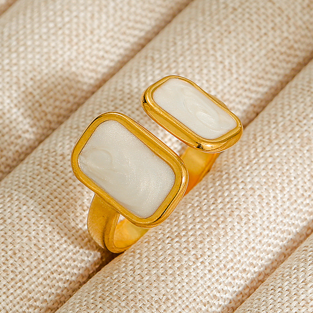 Wholesale Jewelry Geometric 304 Stainless Steel Natural Stone Open Ring (Minimum purchase 10 pcs)