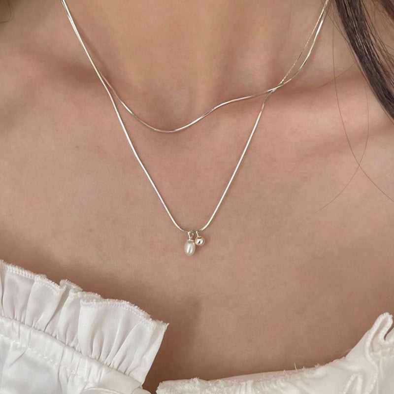 Collar versátil de perlas para mujer, cadena de clavícula que no se decolora, joyería 