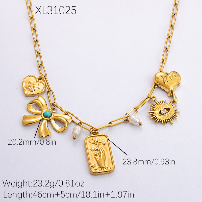 Collar con colgante de acero de titanio chapado en forma de corazón con lazo y ojo de diablo de estilo clásico, joyería al por mayor 