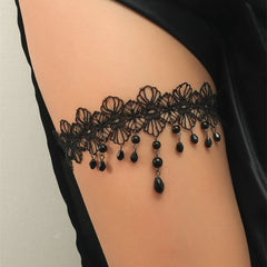 Collar con borlas de cristal blanco y negro, cadena para el cuello, cadena corporal para mujer, cadena sexy de encaje para el muslo 