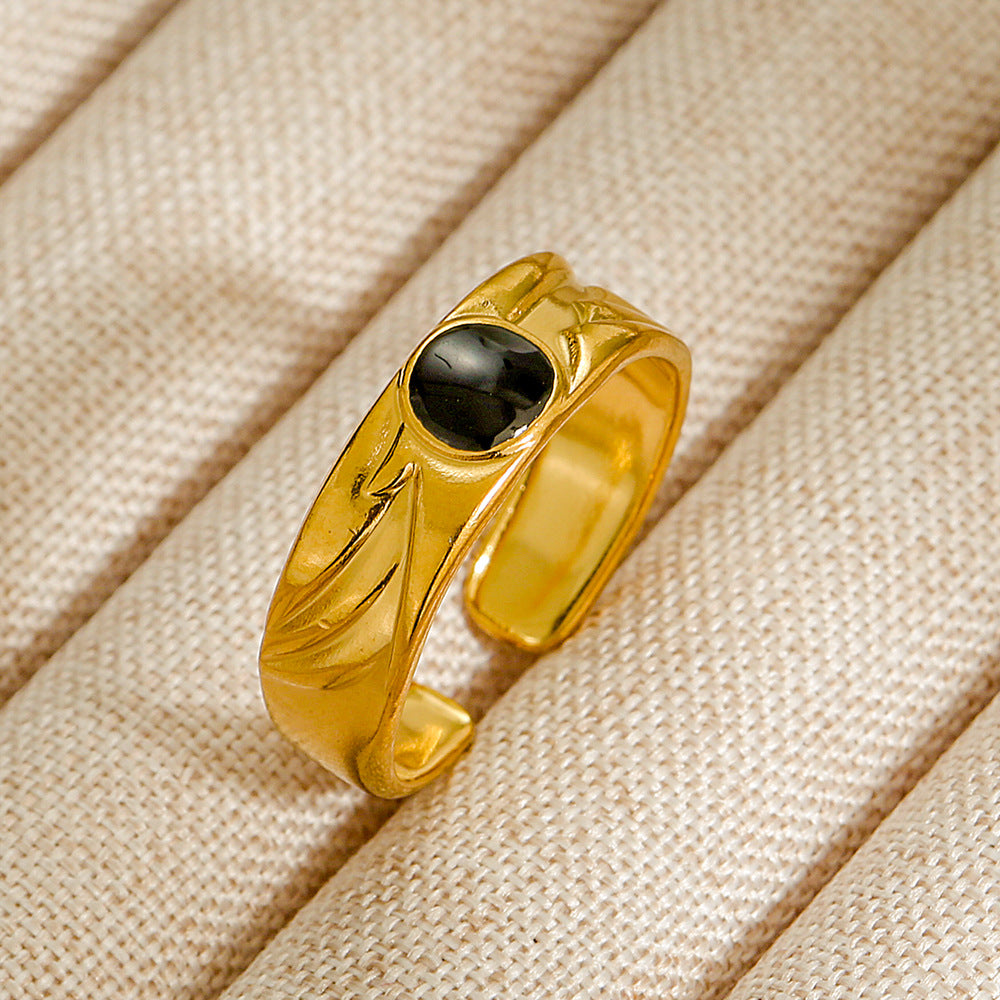 Wholesale Jewelry Geometric 304 Stainless Steel Natural Stone Open Ring (Minimum purchase 10 pcs)