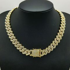 Collar de estilo hip hop para hombre con cadena cubana de aleación y diamantes de 14 mm en forma de rombo. 