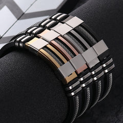 Pulsera de hip-hop para hombre de acero titanio y silicona, pulsera de acero inoxidable estilo punk 