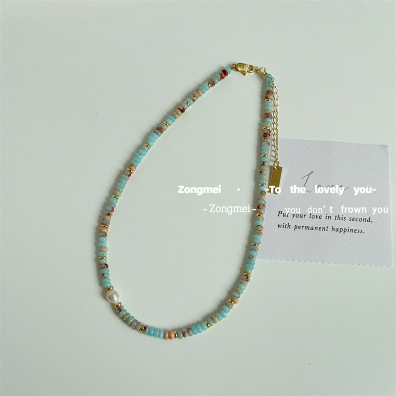 Collar de conchas naturales, pulsera de cuentas de colores, cadena de piedras naturales 